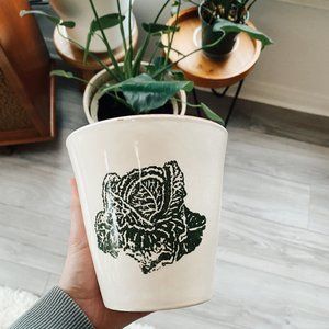 Painted Garden Green Plant White Planter Boho Pot